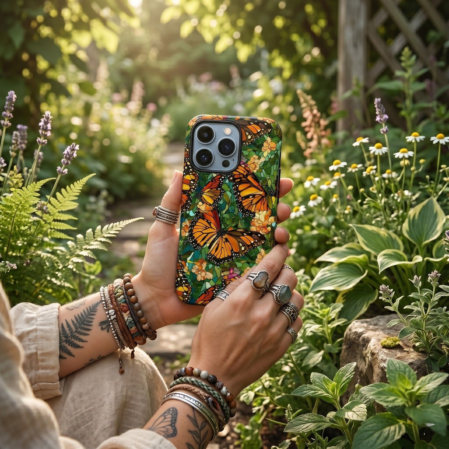 Monarch Butterfly Stained Glass Phone Case