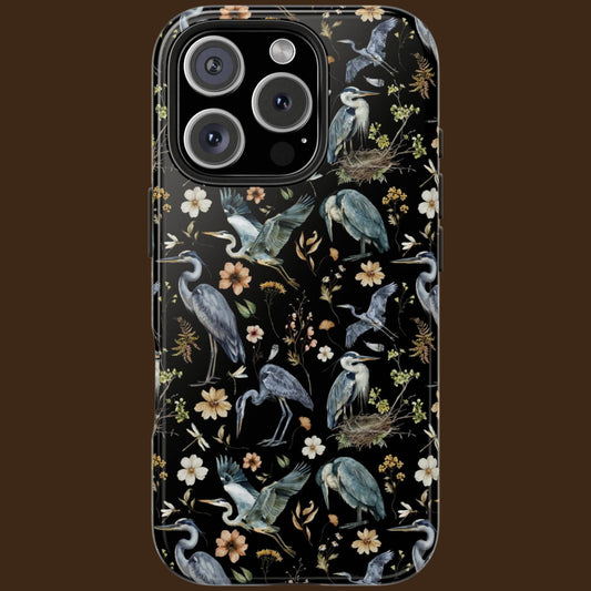 Floral Watercolor Heron Tough Phone Case