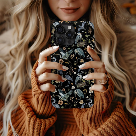 Floral Watercolor Heron Tough Phone Case