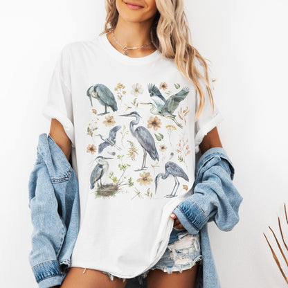 Floral Watercolor Heron T-Shirt