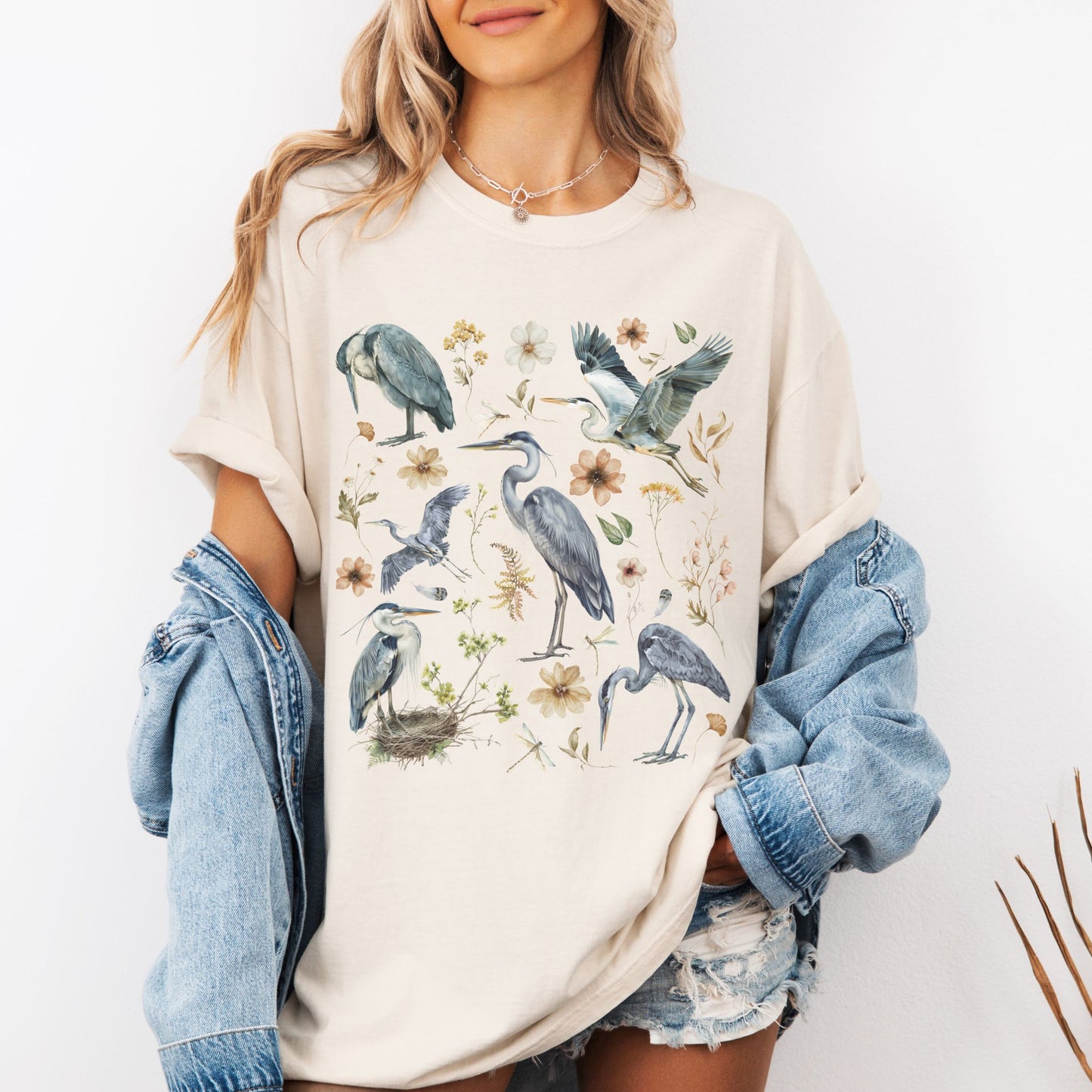 Floral Watercolor Heron T-Shirt