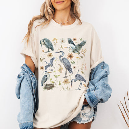 Floral Watercolor Heron T-Shirt