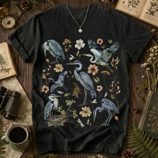 Floral Watercolor Heron T-Shirt