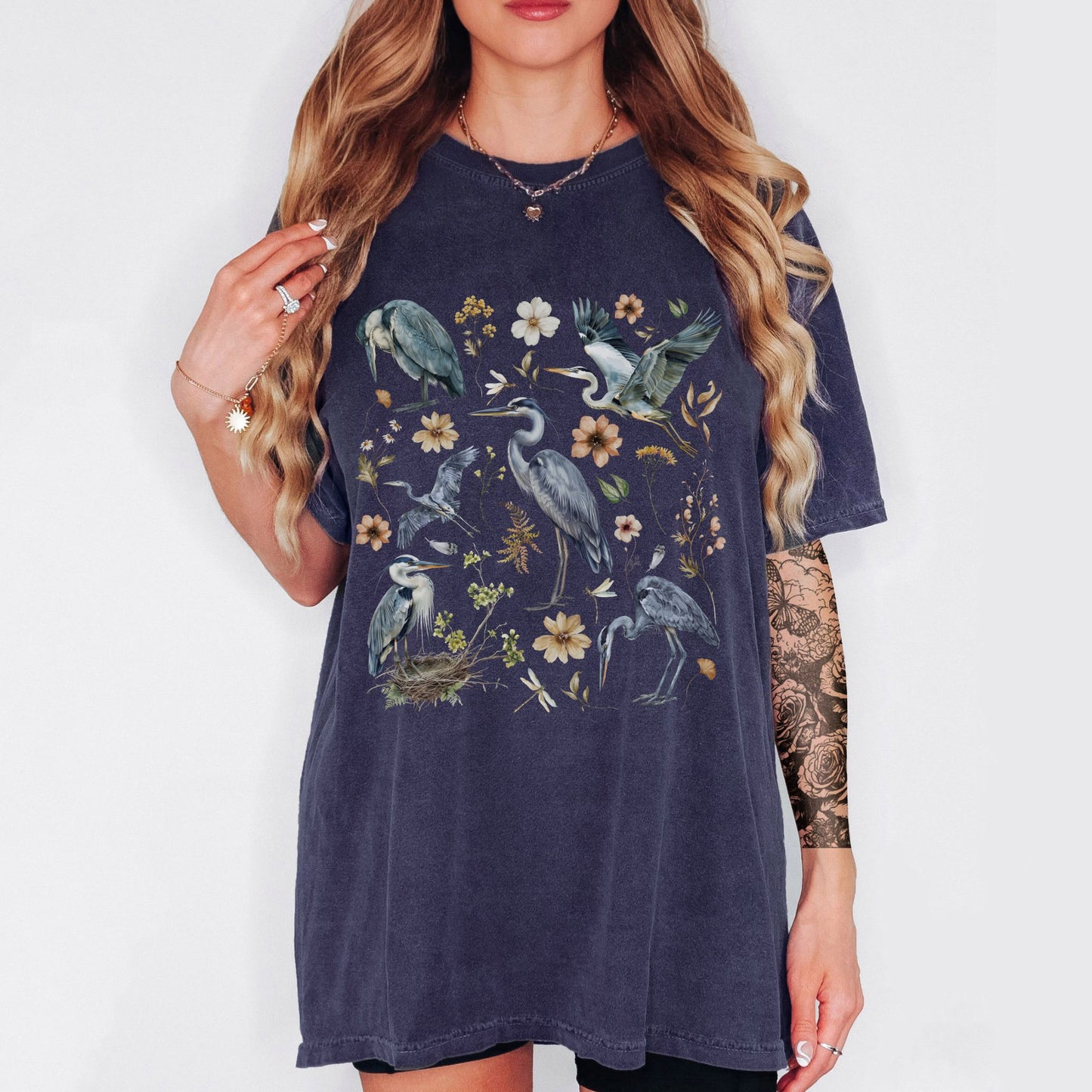 Floral Watercolor Heron T-Shirt