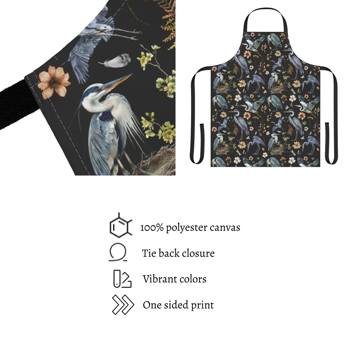 Watercolor Heron Floral Apron