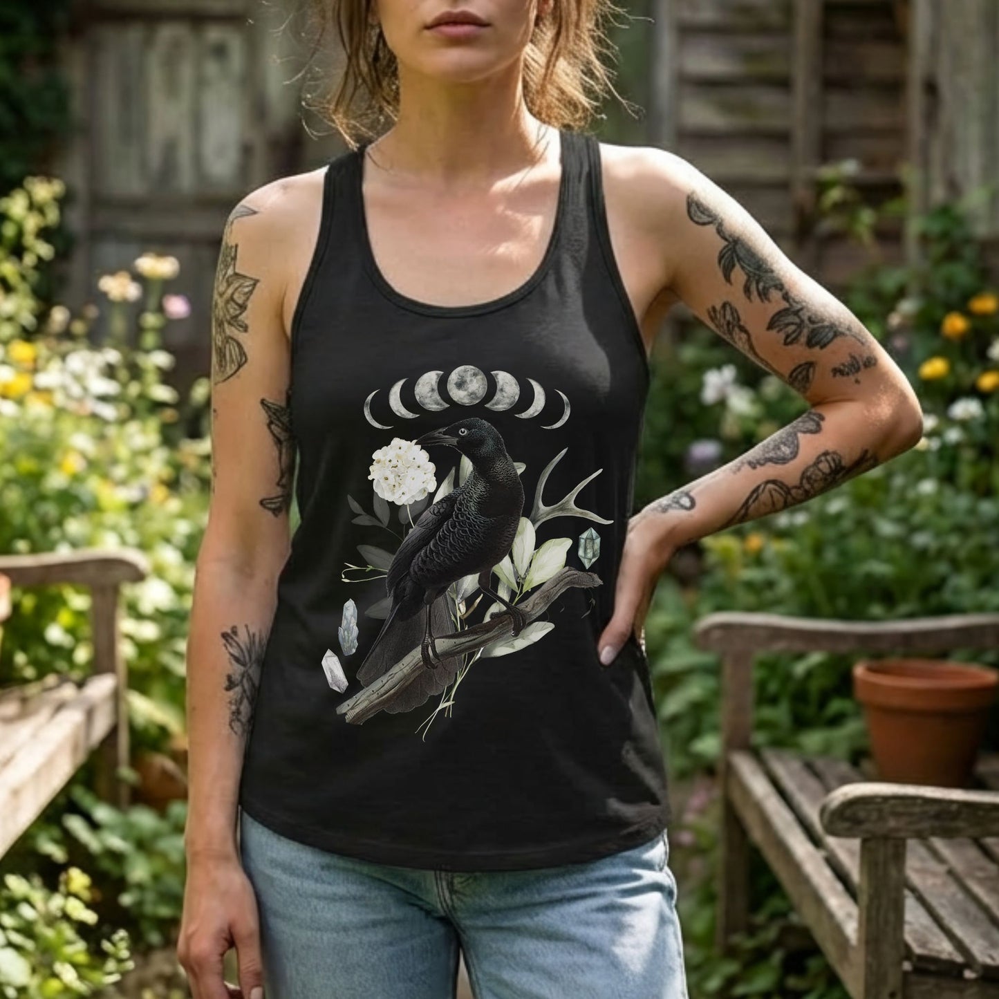 Celestial Moon Raven Racerback Tank Top