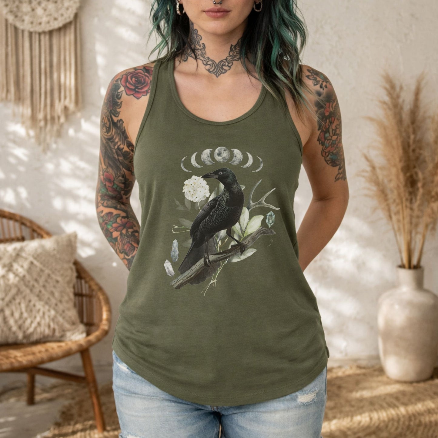 Celestial Moon Raven Racerback Tank Top