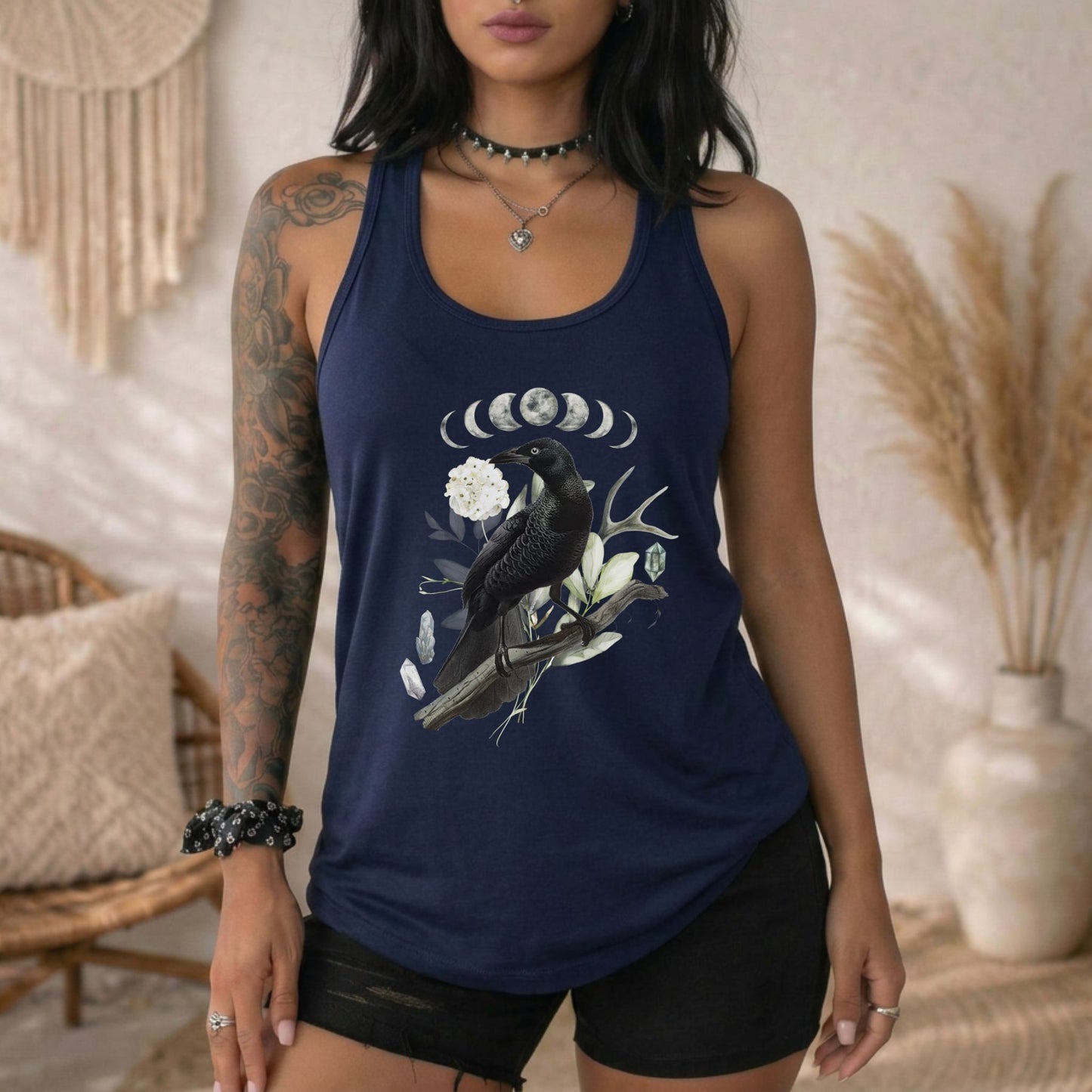 Celestial Moon Raven Racerback Tank Top