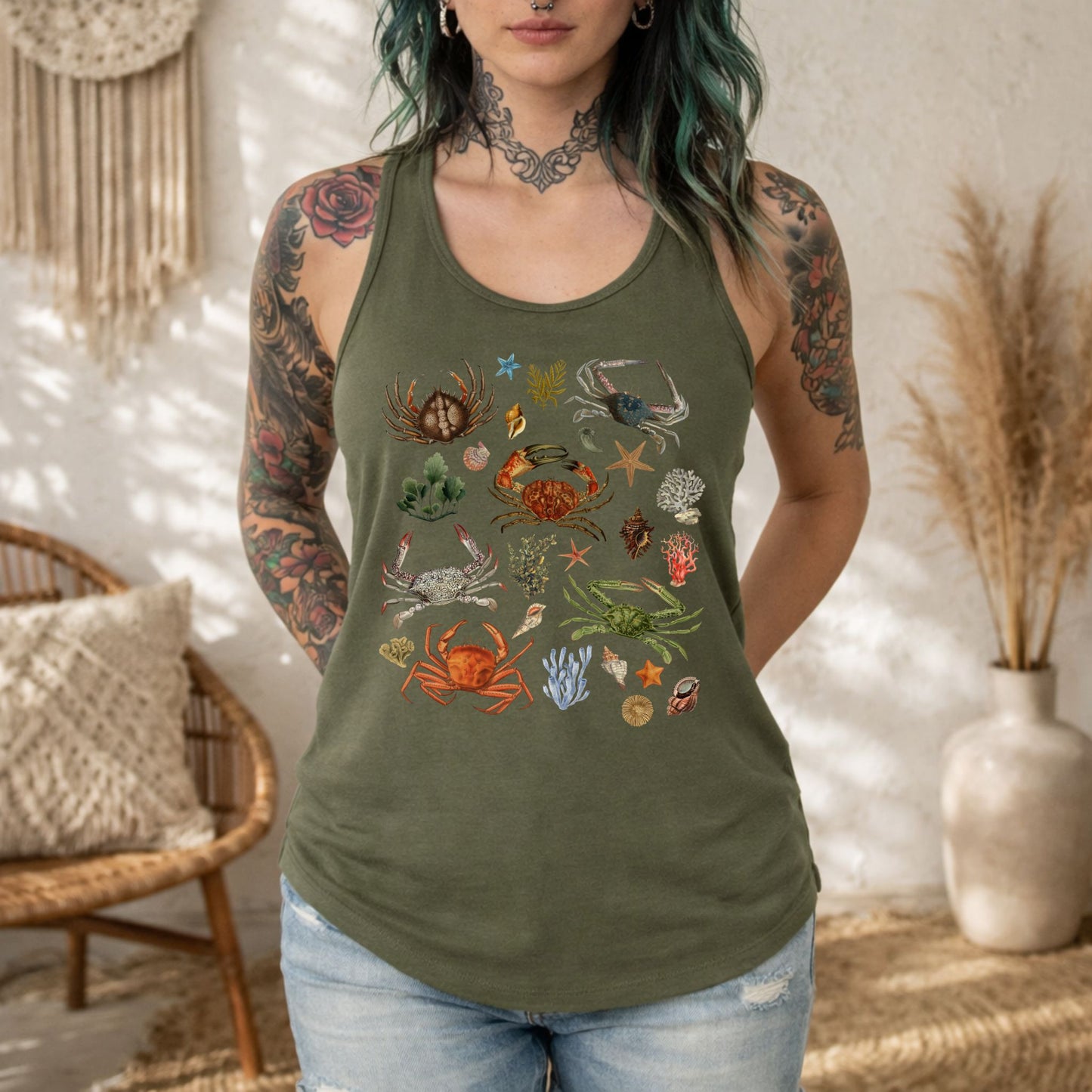 Nautical Ocean Crabs Racerback Tank Top