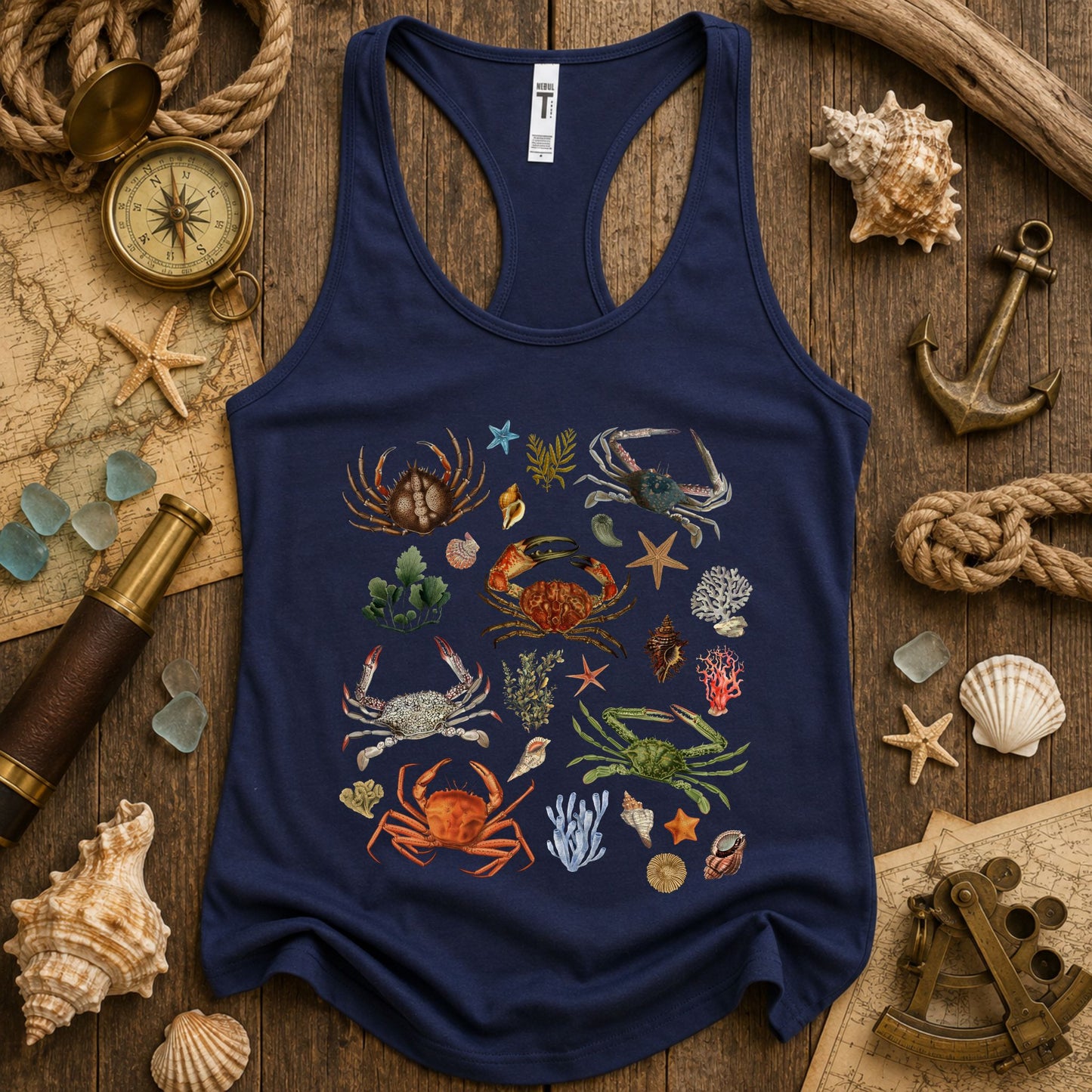 Nautical Ocean Crabs Racerback Tank Top