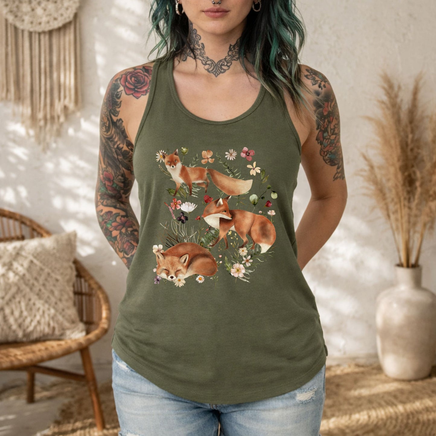 Wildflower Fox Racerback Tank Top