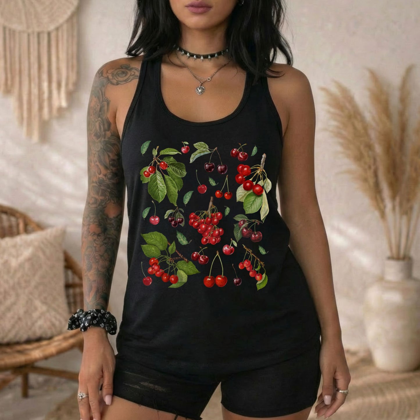 Botanical Cherries Racerback Tank Top