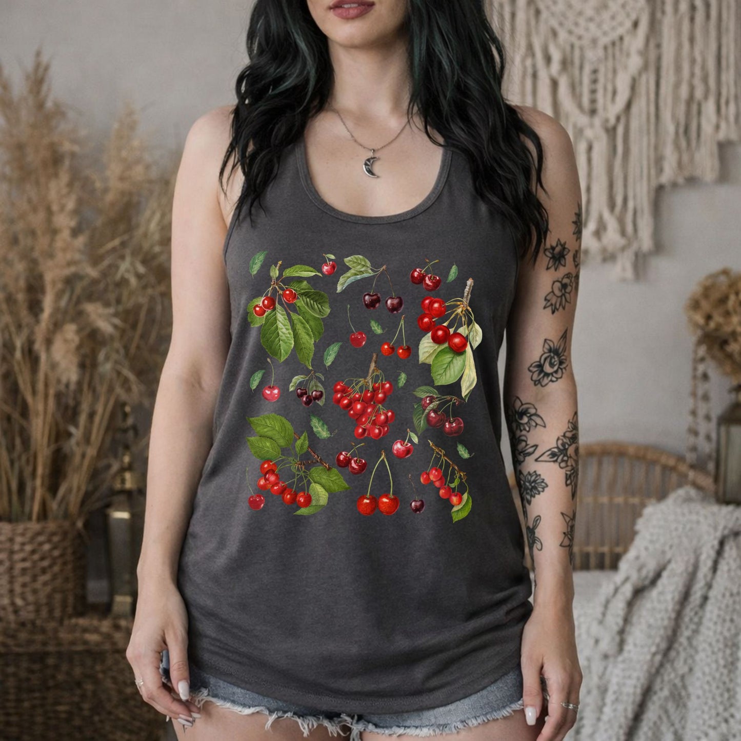 Botanical Cherries Racerback Tank Top