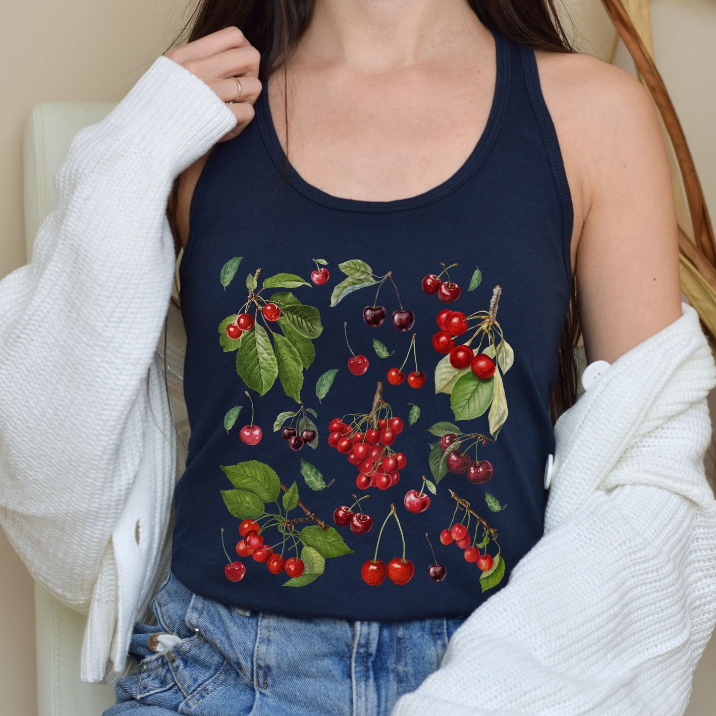 Botanical Cherries Racerback Tank Top
