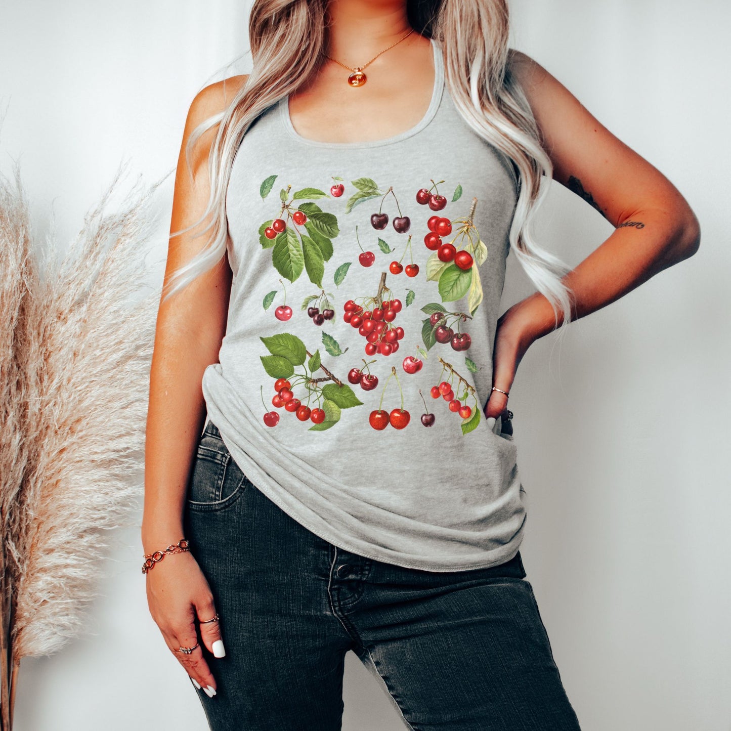 Botanical Cherries Racerback Tank Top