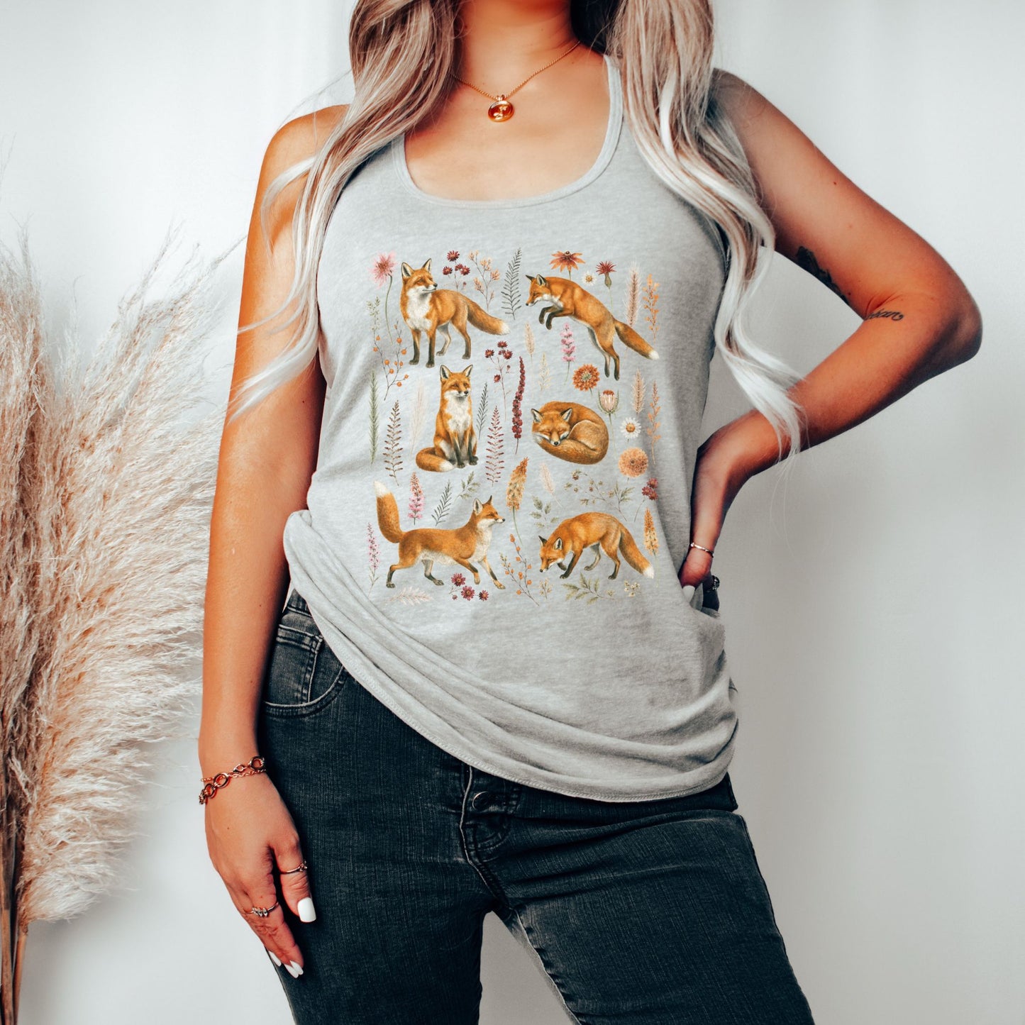Wildflower Vintage Fox Collage Racerback Tank Top