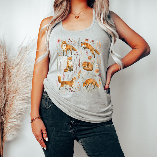 Wildflower Vintage Fox Collage Racerback Tank Top