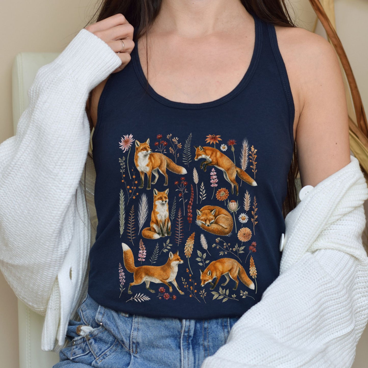 Wildflower Vintage Fox Collage Racerback Tank Top