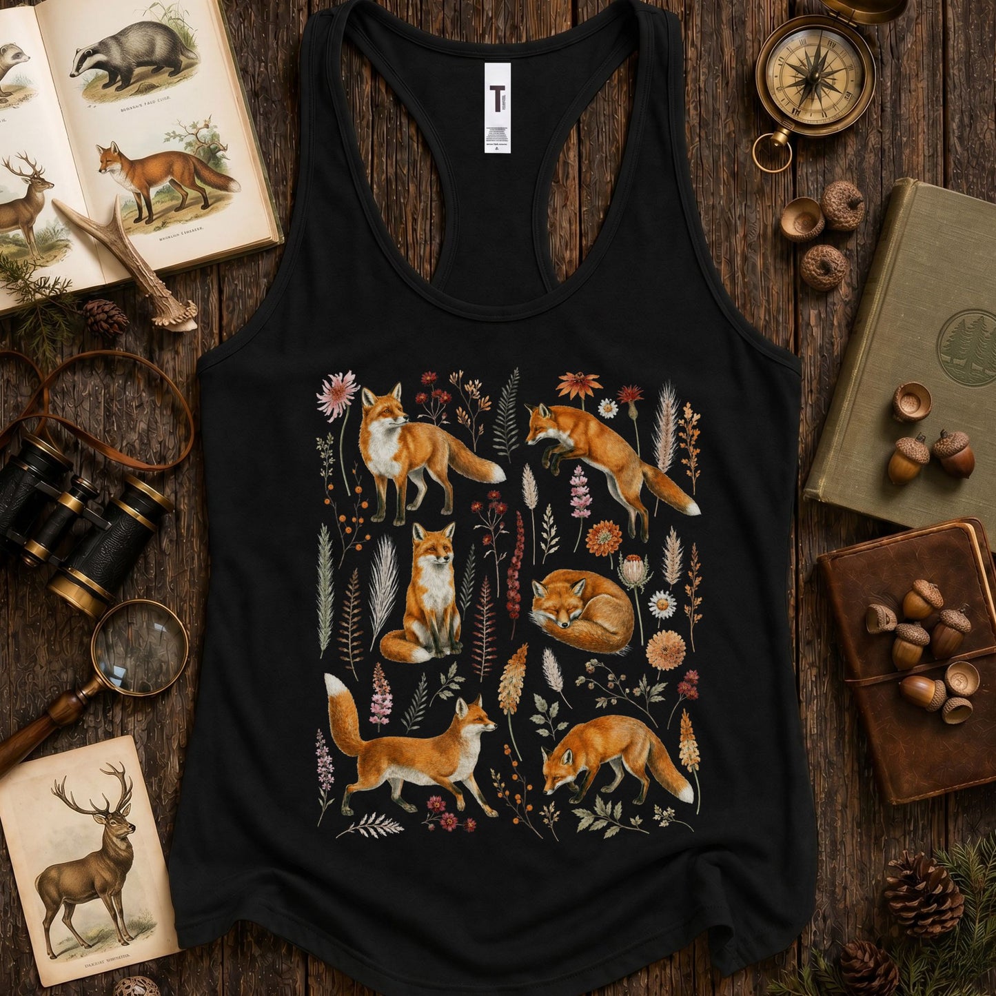 Wildflower Vintage Fox Collage Racerback Tank Top