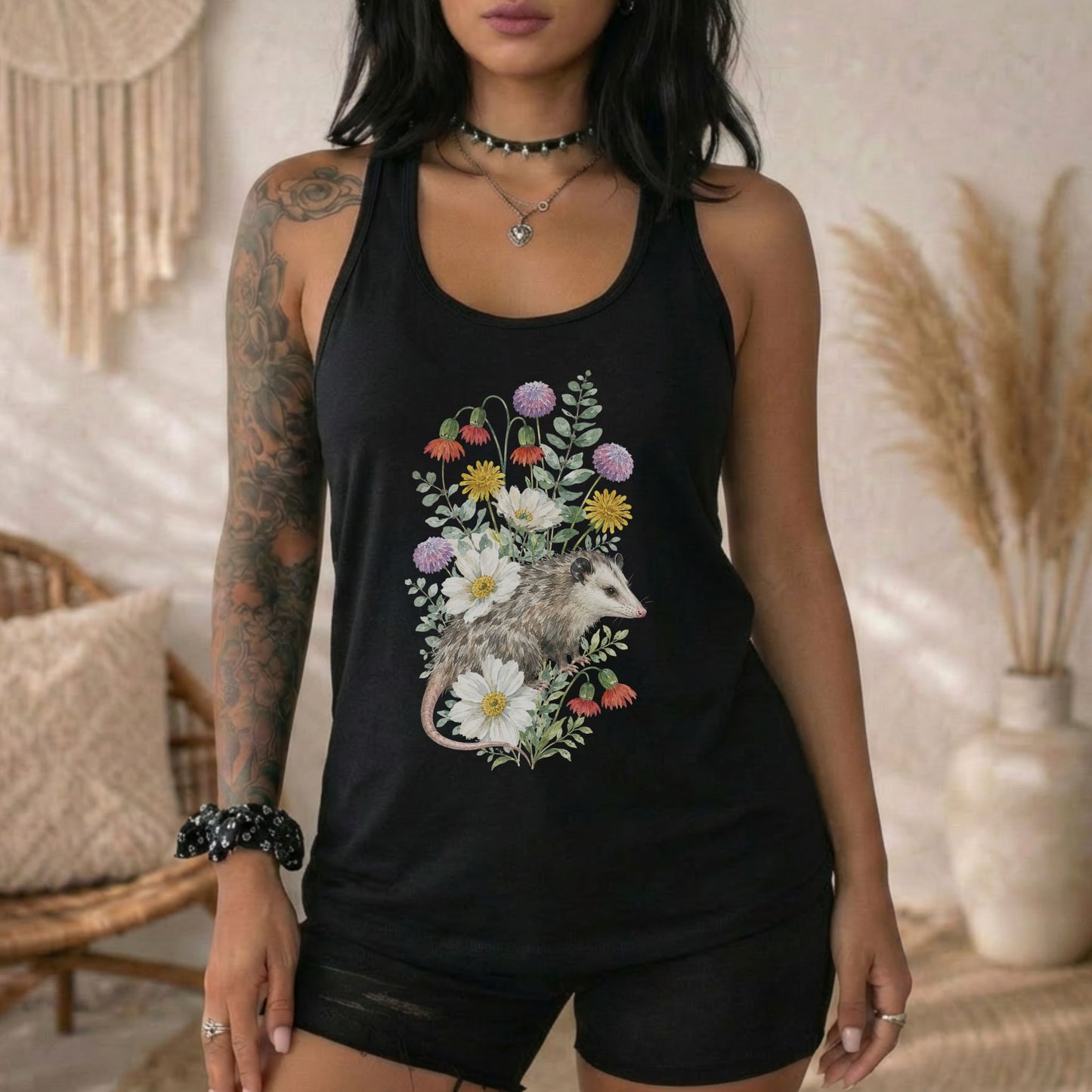Wildflower Opossum Racerback Tank Top