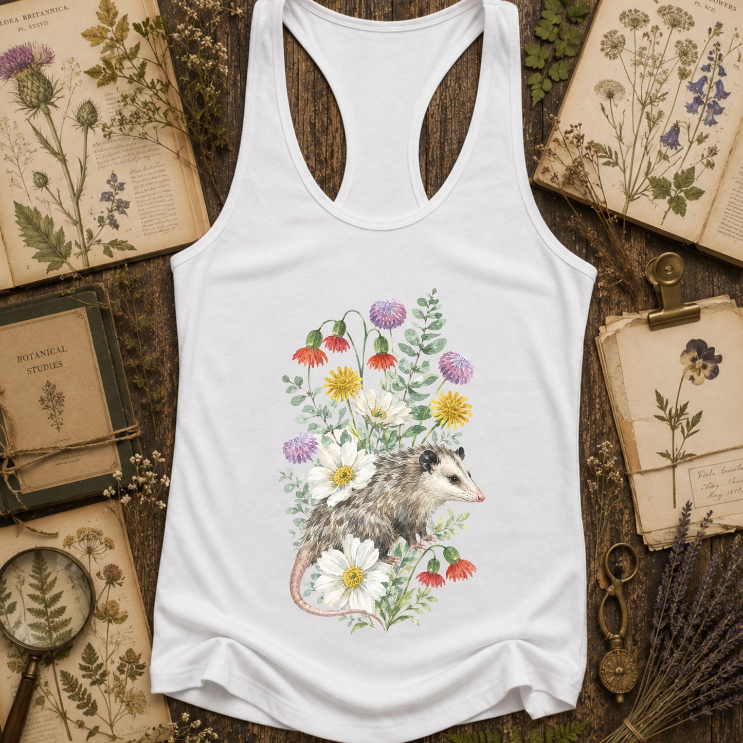 Wildflower Opossum Racerback Tank Top