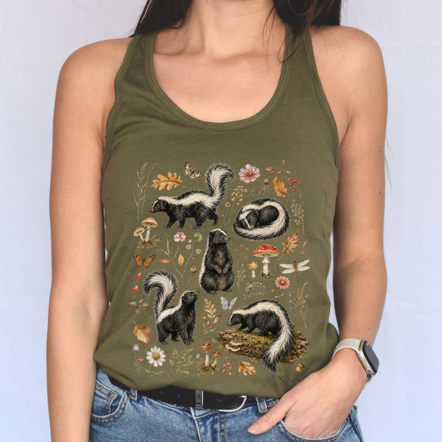 Adorable Wildflower Skunk Collage Racerback Tank Top