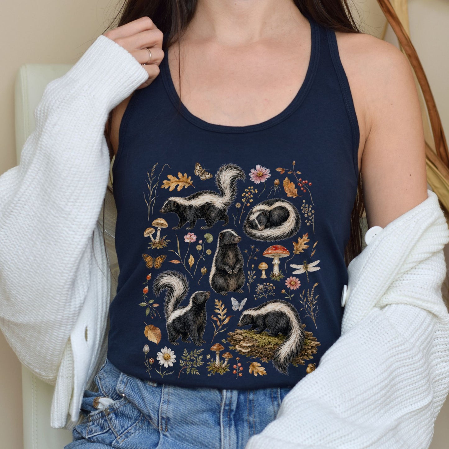 Adorable Wildflower Skunk Collage Racerback Tank Top
