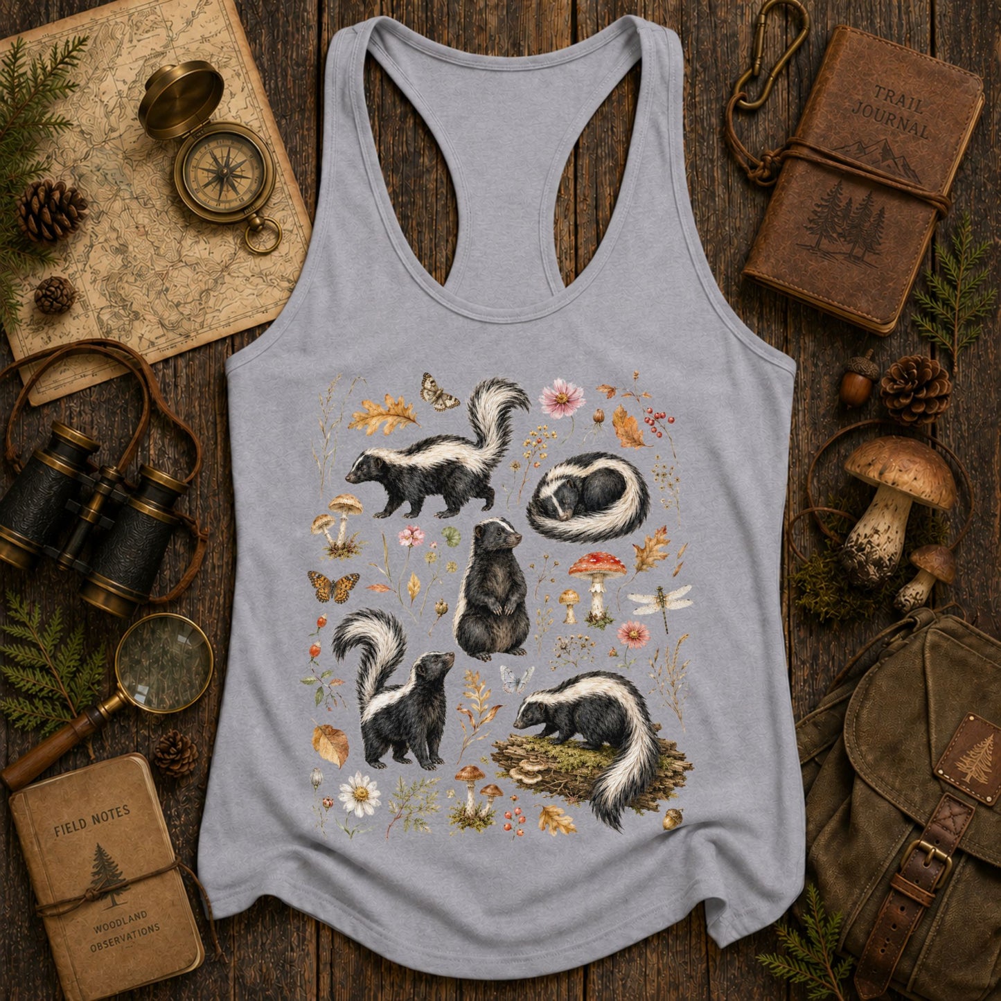 Adorable Wildflower Skunk Collage Racerback Tank Top