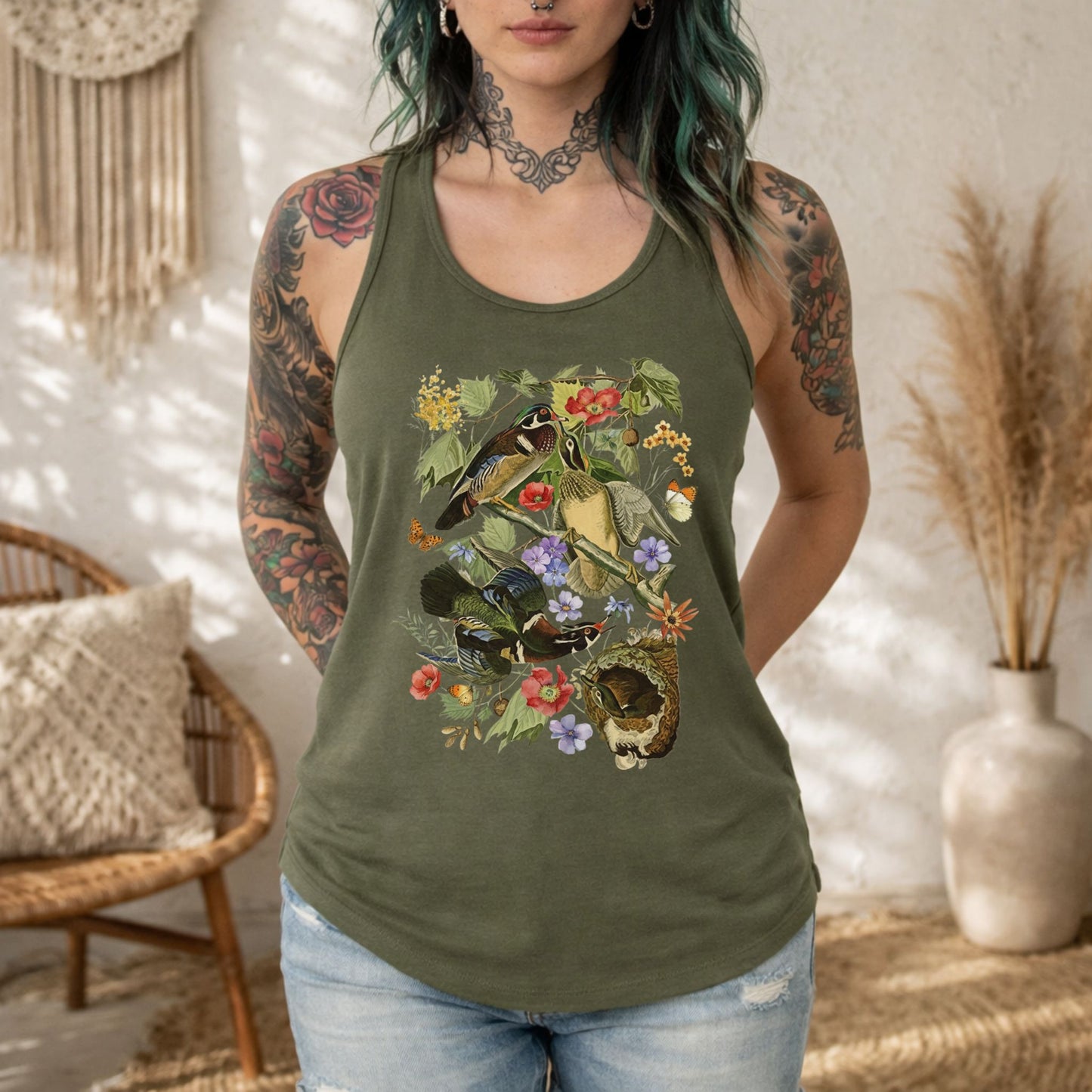 Vintage Wood Duck Racerback Tank Top