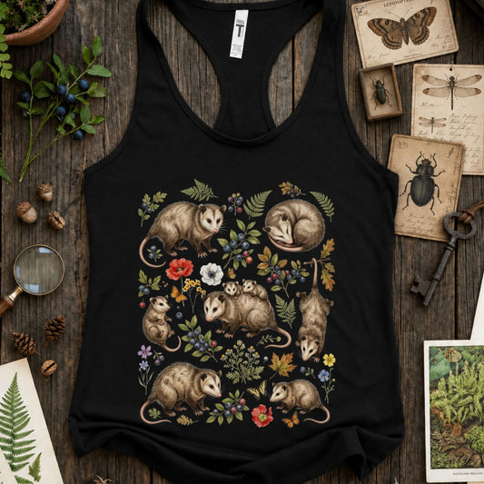 Floral Opossum Collage Racerback Tank Top