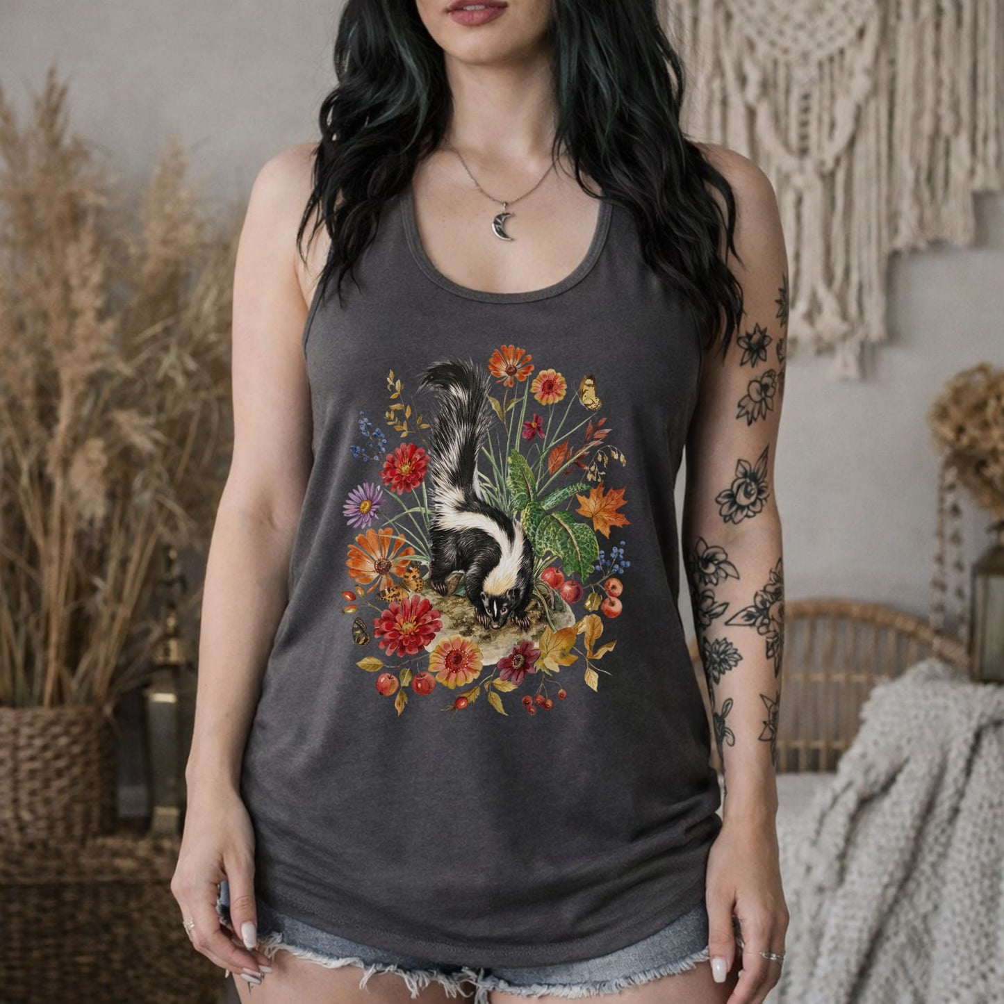 Vintage Floral Skunk Racerback Tank Top