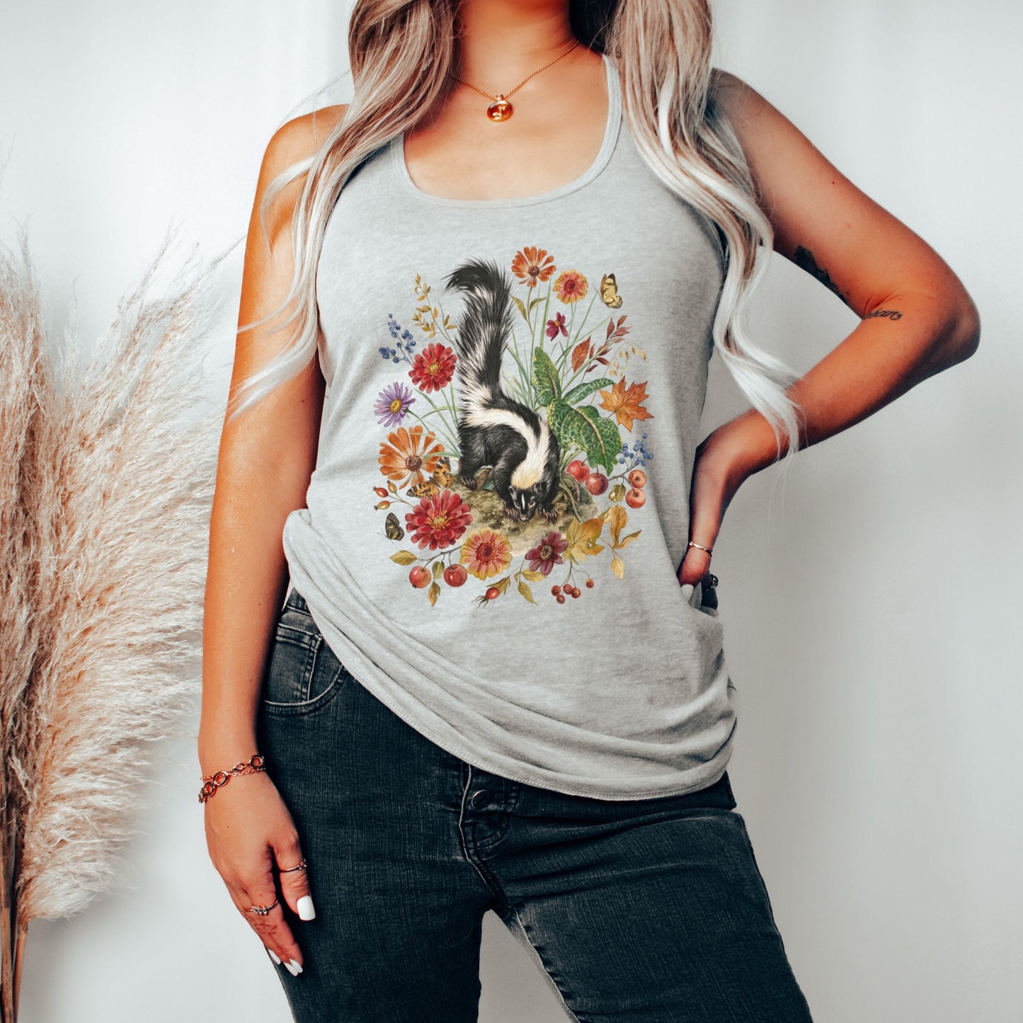 Vintage Floral Skunk Racerback Tank Top