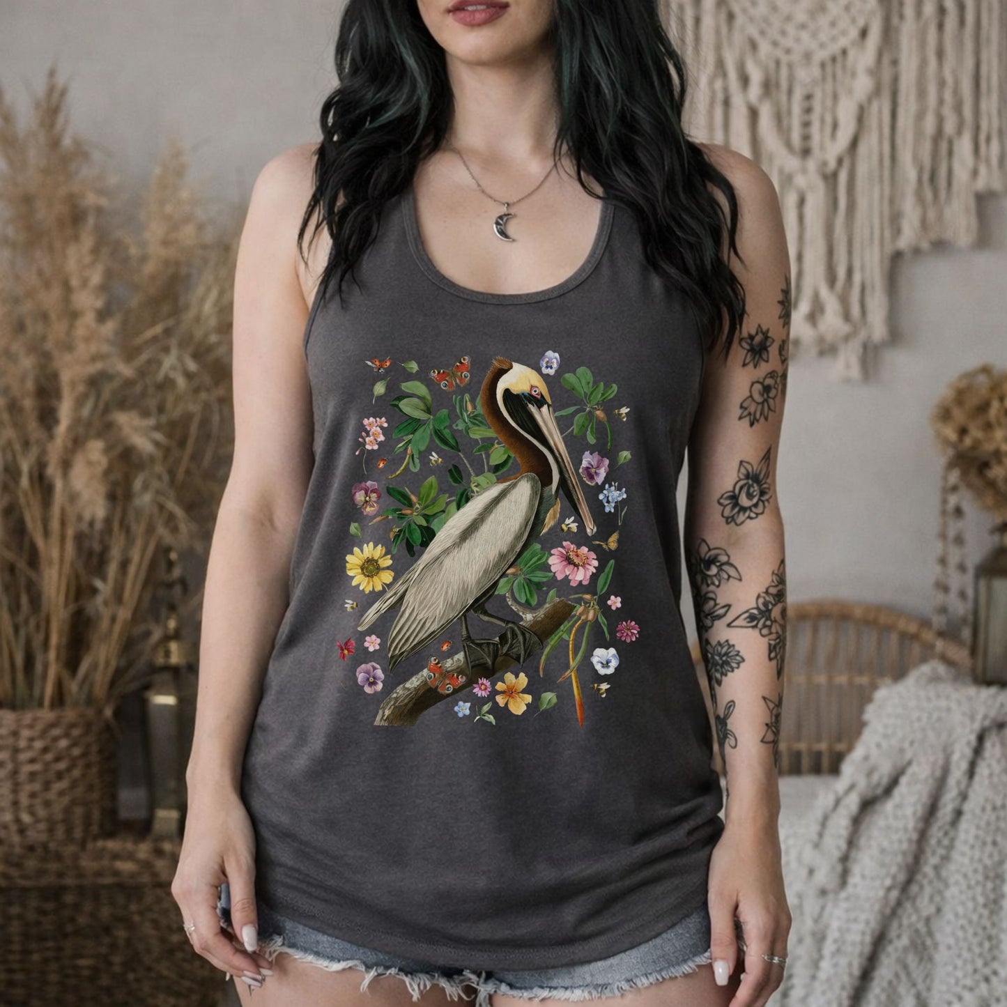 Pelican Floral Vintage Audubon Racerback Tank Top