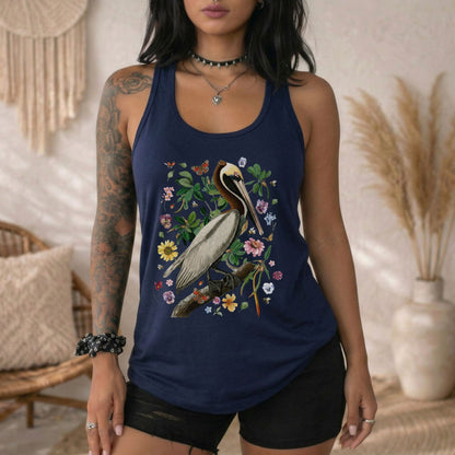 Pelican Floral Vintage Audubon Racerback Tank Top