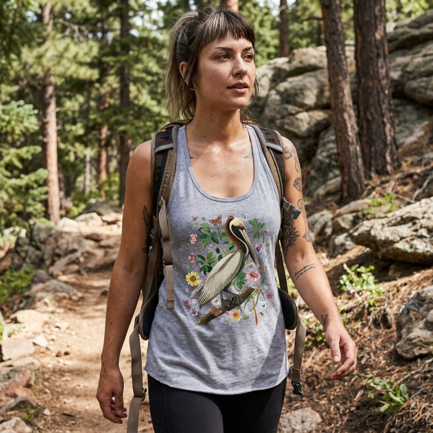 Pelican Floral Vintage Audubon Racerback Tank Top