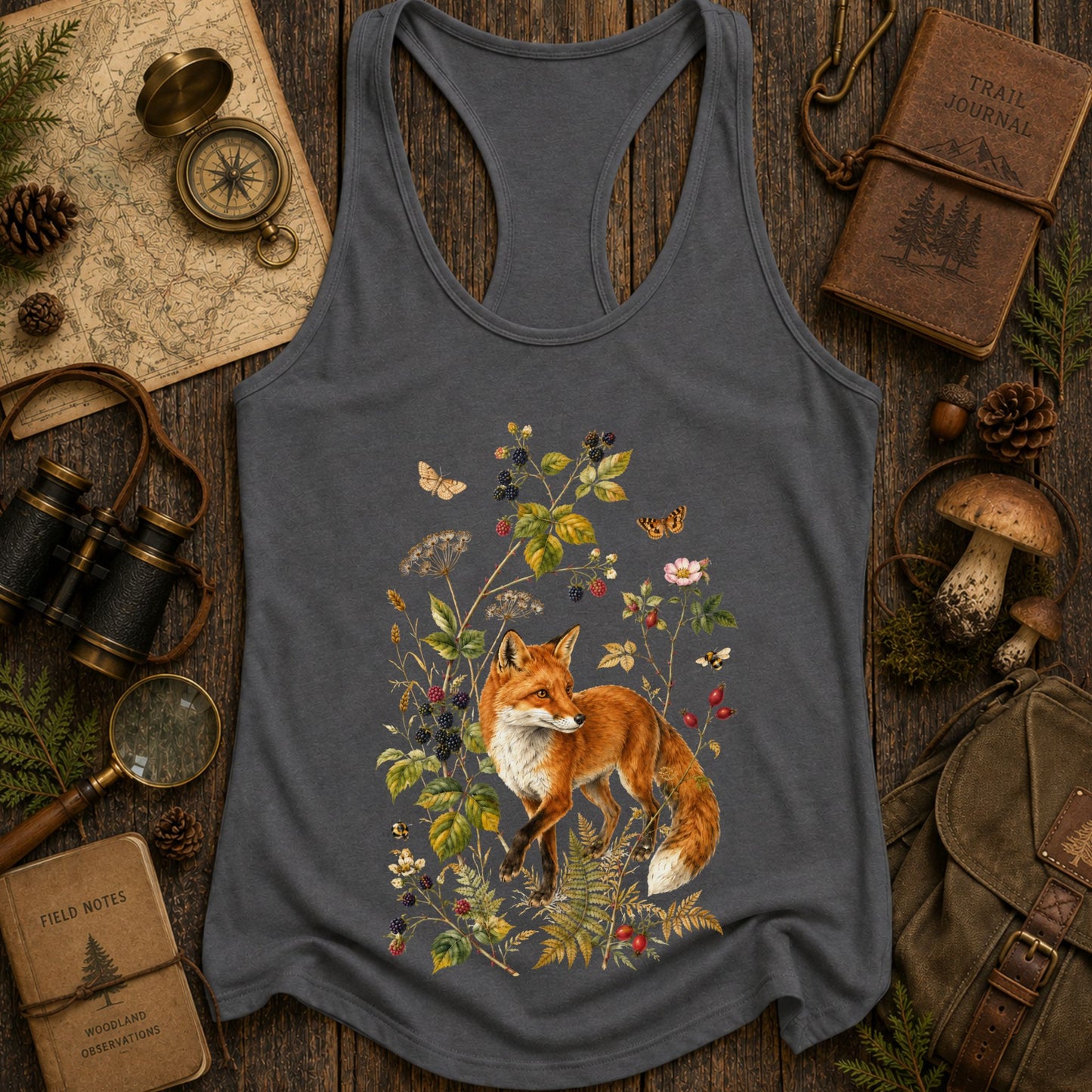 Botanical Fox and Berries Racerback Tank Top