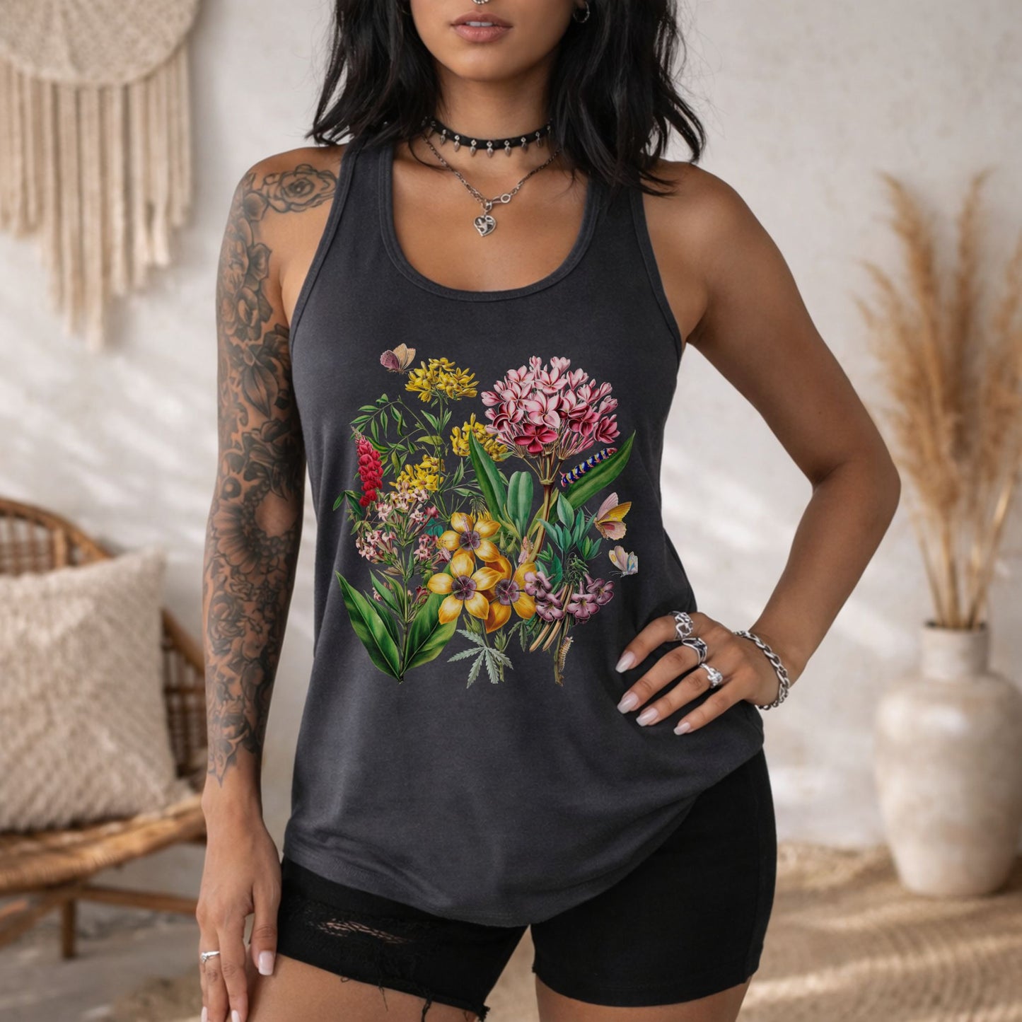 Bright Vintage Floral Racerback Tank Top