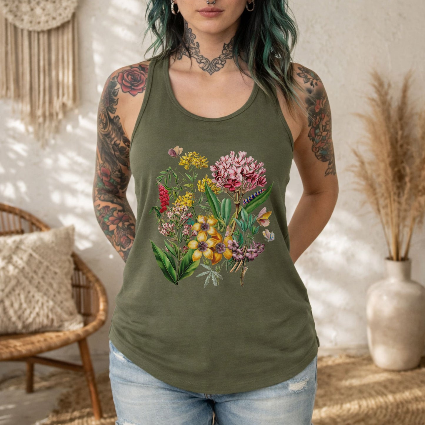 Bright Vintage Floral Racerback Tank Top