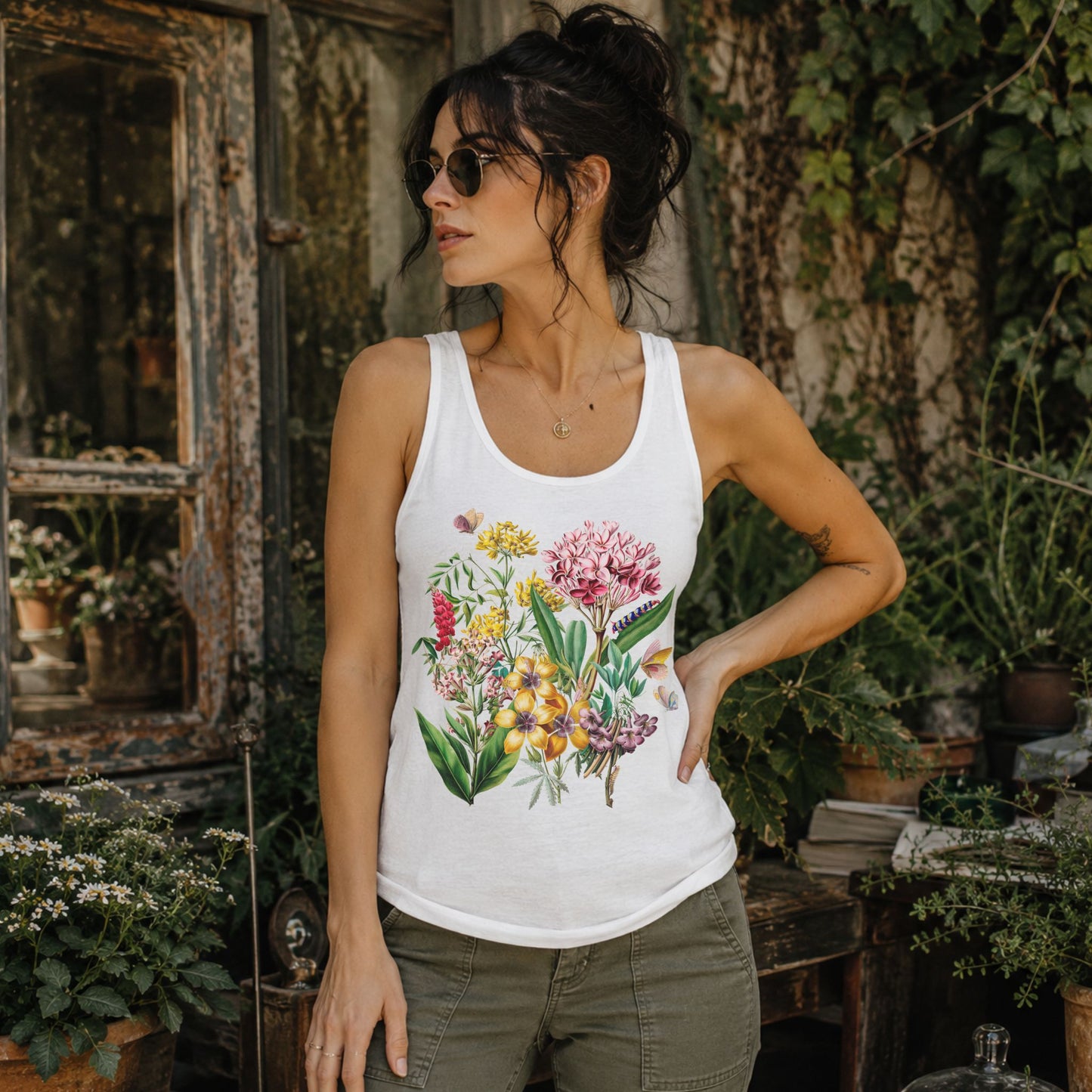 Bright Vintage Floral Racerback Tank Top