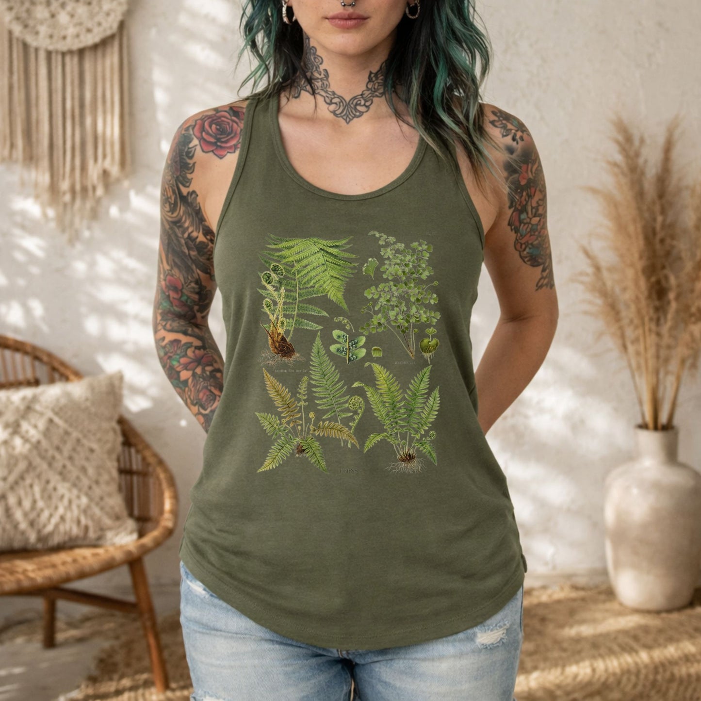Vintage Botanical Ferns Racerback Tank Top