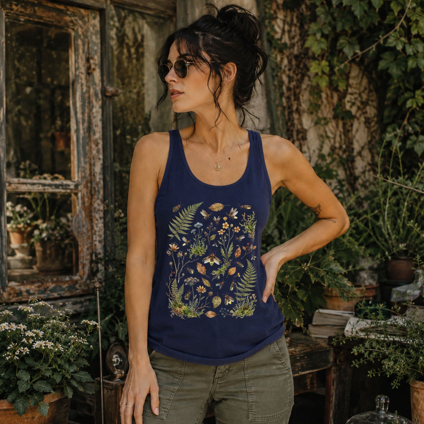 Botanical Fireflies Racerback Tank Top