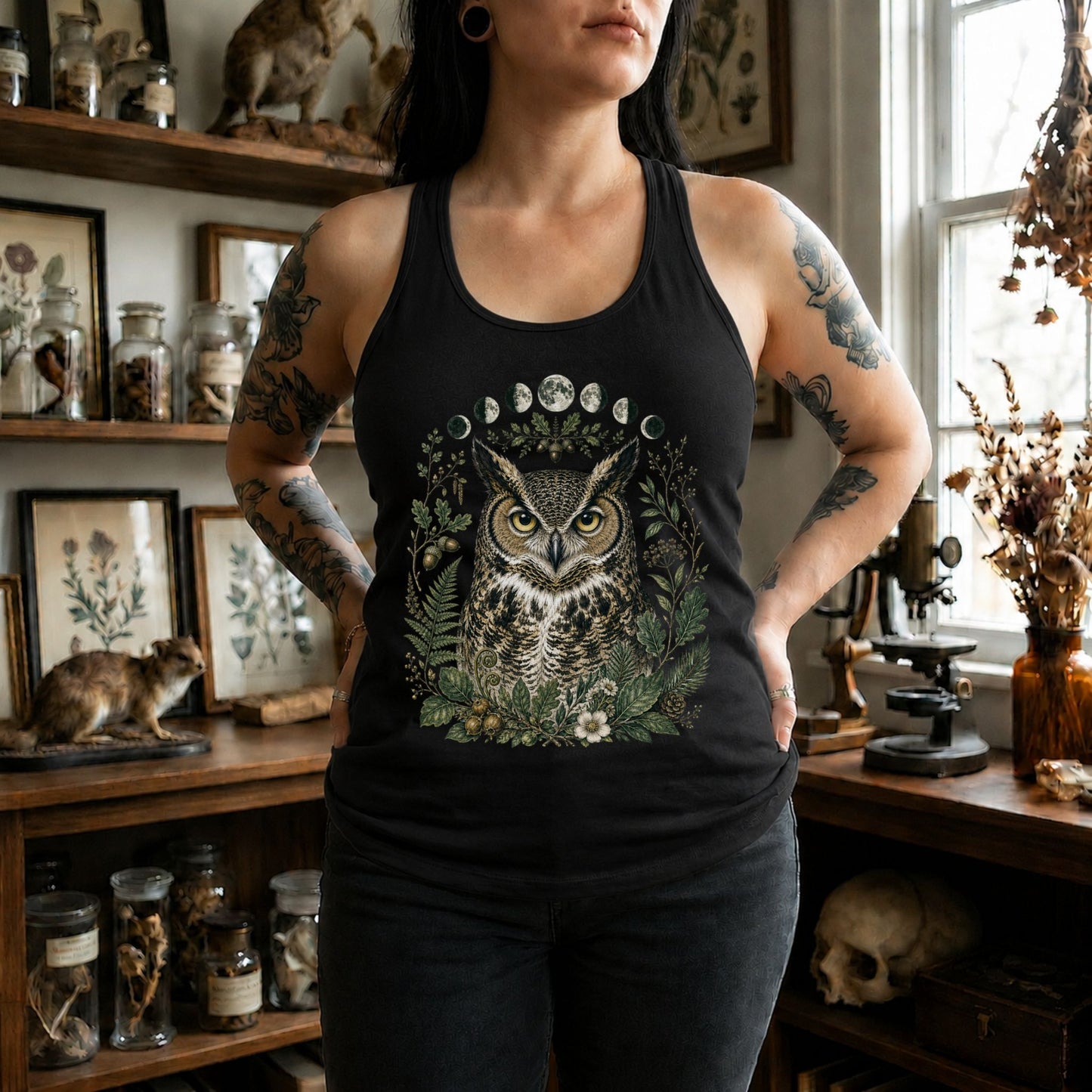 Woodland Celestial Owl Racerback Tank Top