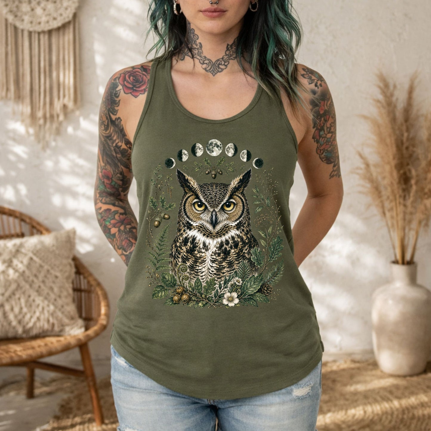Woodland Celestial Owl Racerback Tank Top
