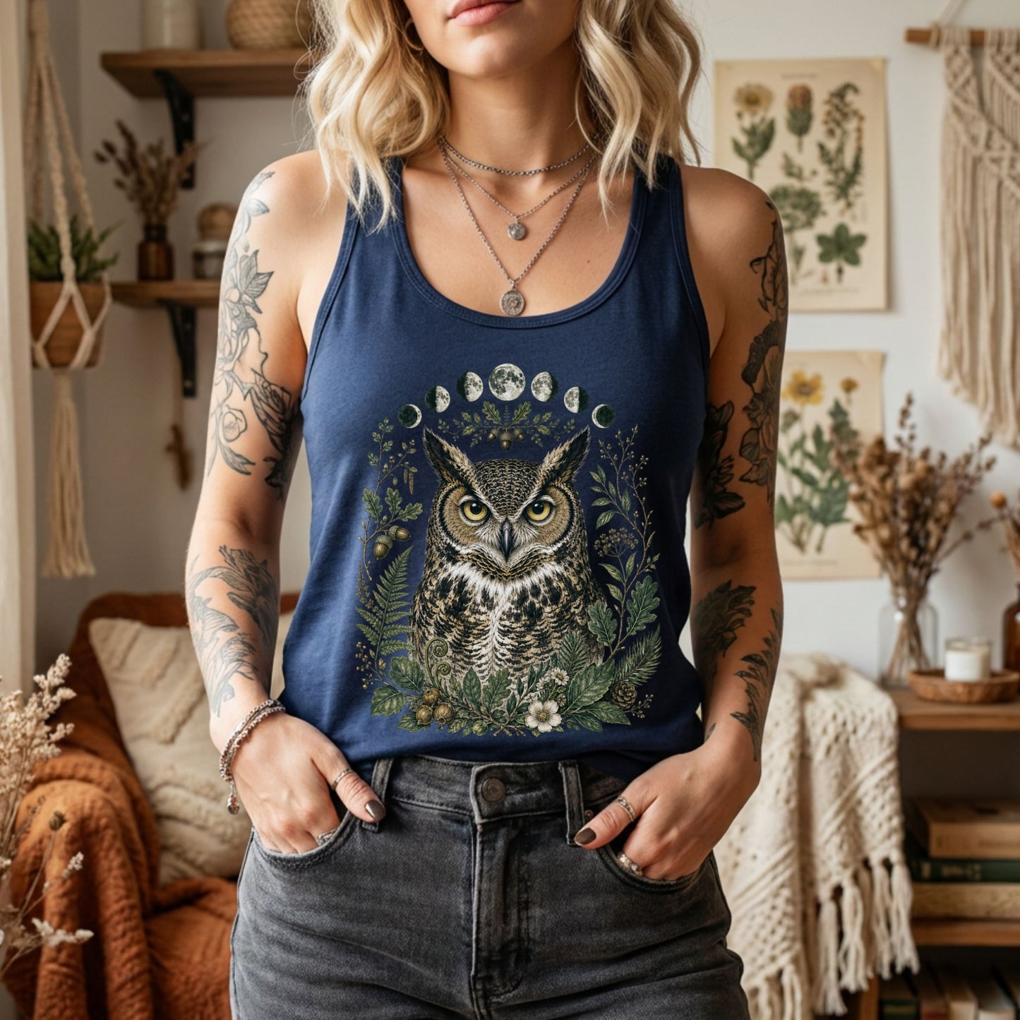 Woodland Celestial Owl Racerback Tank Top