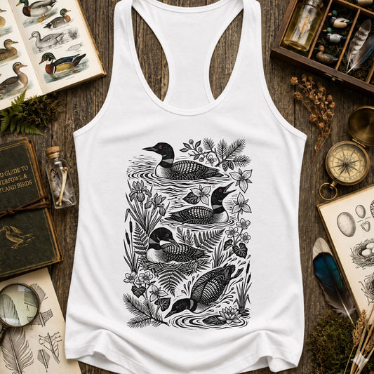 Linocut Common Loon Racerback Tank Top