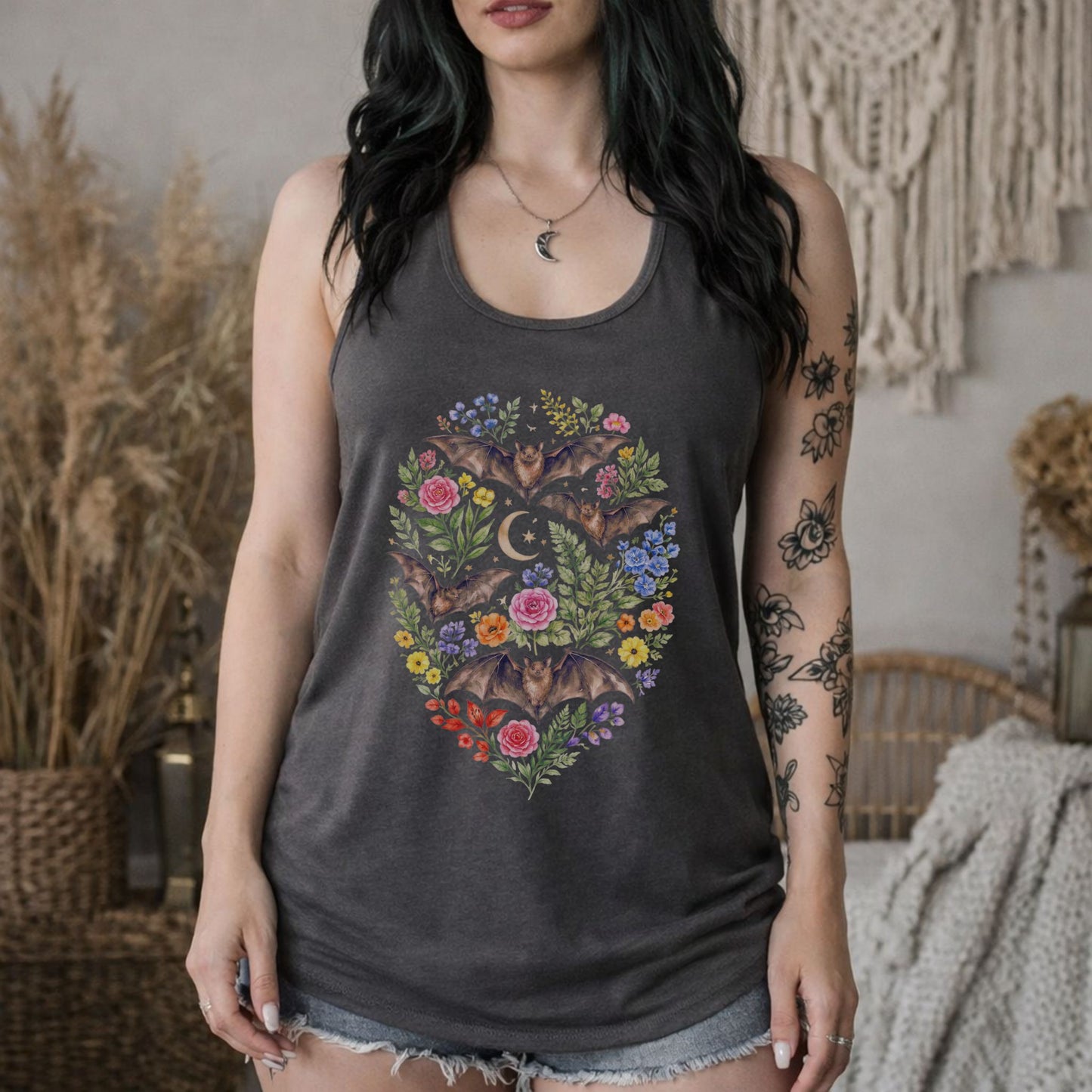 Colorful Floral Bats Racerback Tank Top