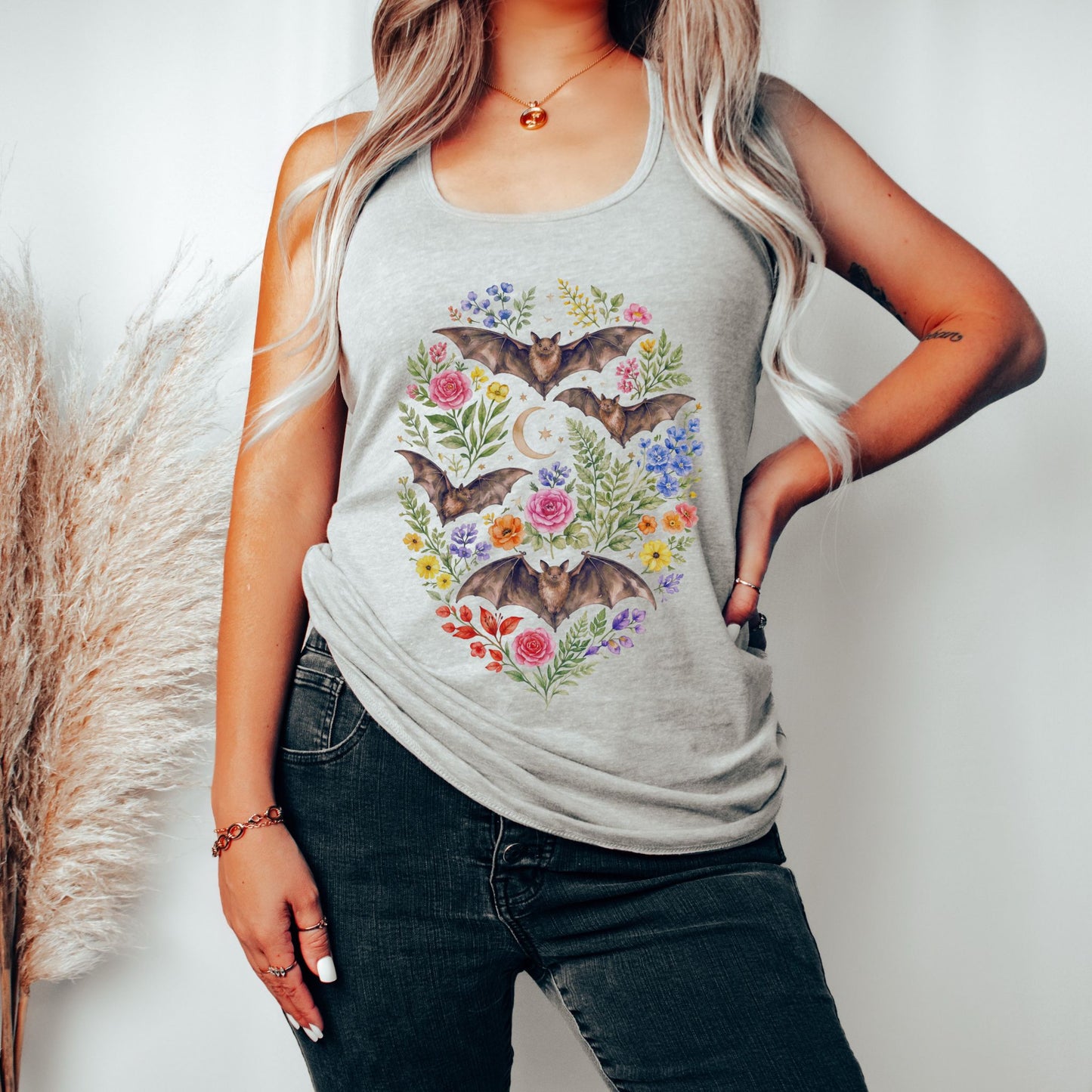 Colorful Floral Bats Racerback Tank Top