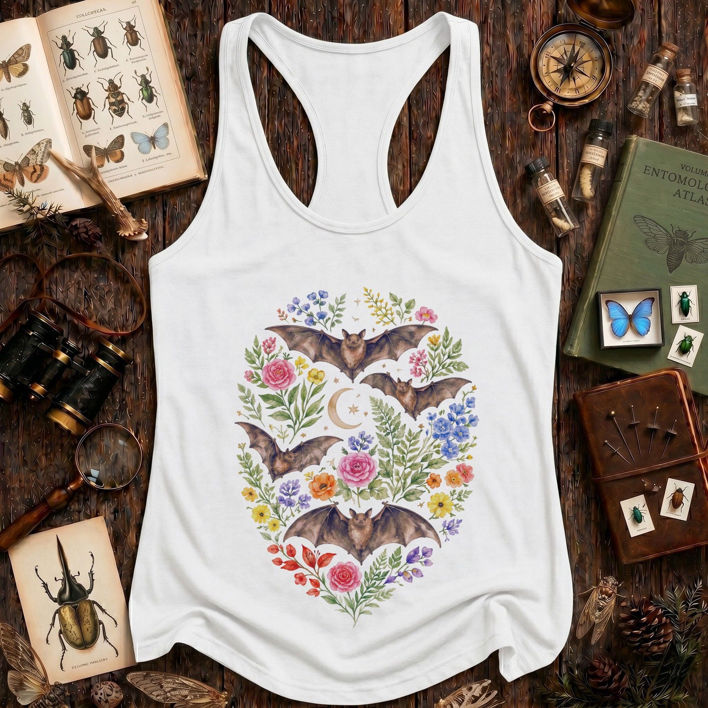 Colorful Floral Bats Racerback Tank Top
