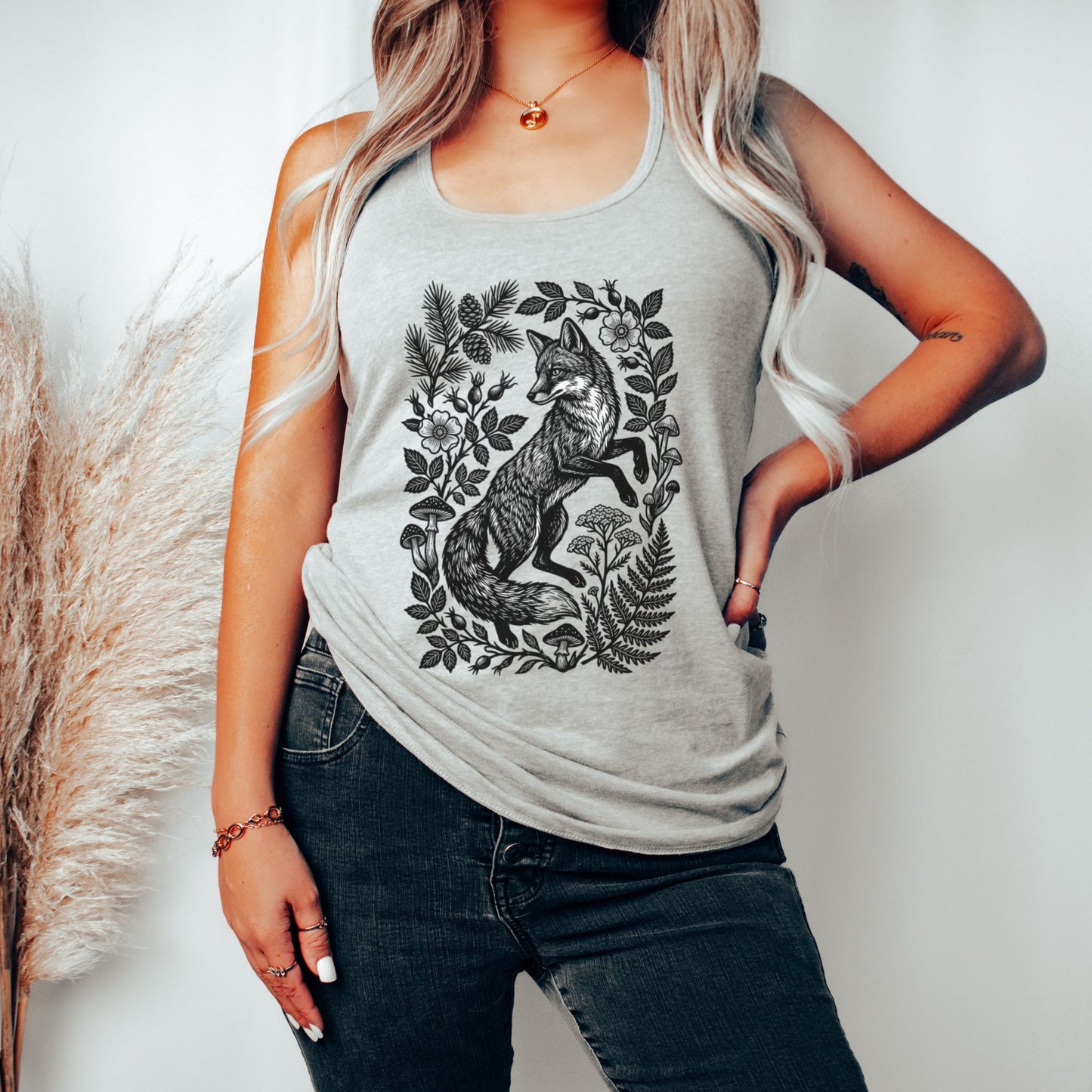 Fox Linocut Racerback Tank Top