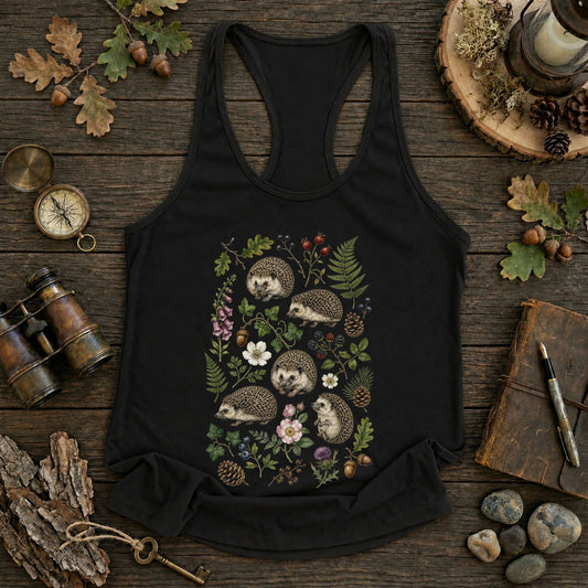 Hedgehog Woodland Botanical Racerback Tank Top